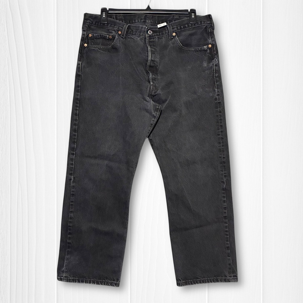Levis 501 Mens Original Fit Button Fly Faded Black Straight‎ Leg Jeans 40x30